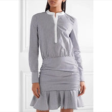 Load image into Gallery viewer, Veronica Beard Everett Gray Striped Ruched Long Sleeve Dress