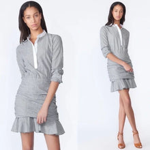 Load image into Gallery viewer, Veronica Beard Everett Gray Striped Ruched Long Sleeve Dress