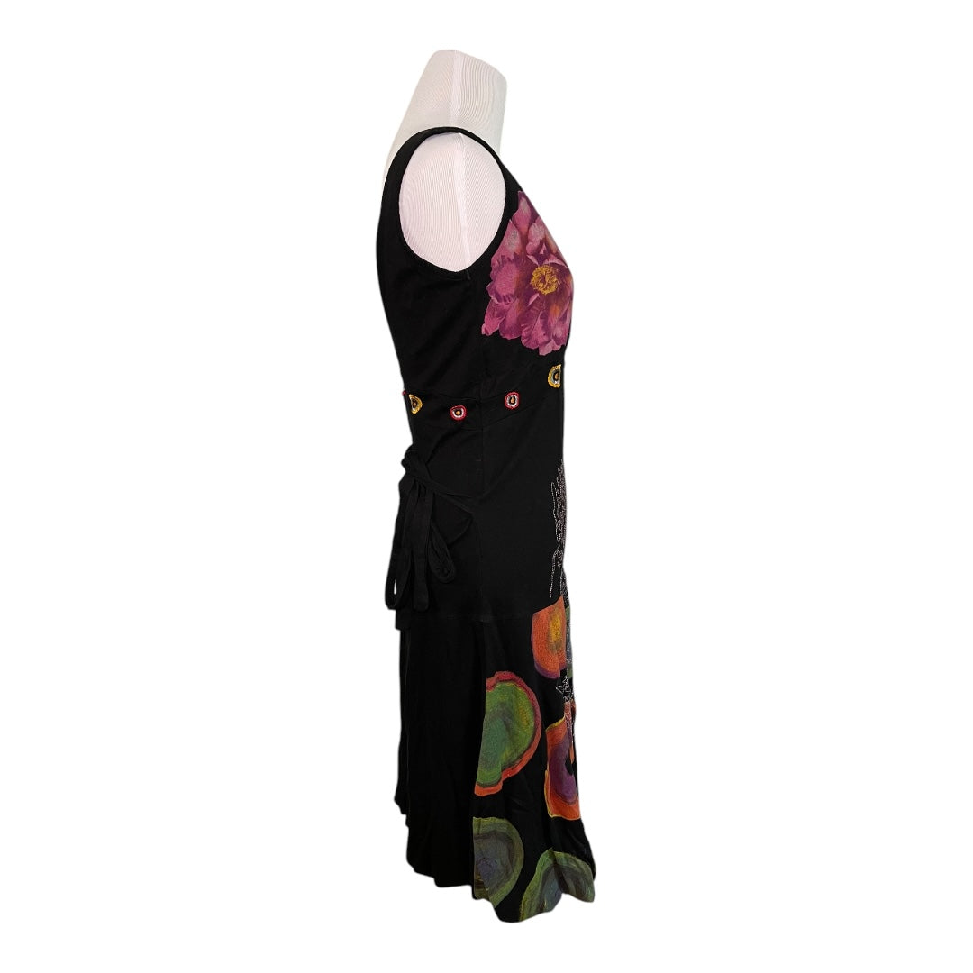 Desigual Black and Pink Floral Sleeveless V-Neck Midi Dress Deja Vu Consignment - Vancouver Desigual Black and Pink Floral Sleeveless V-Neck Midi Dress Deja Vu Consignment - Vancouver