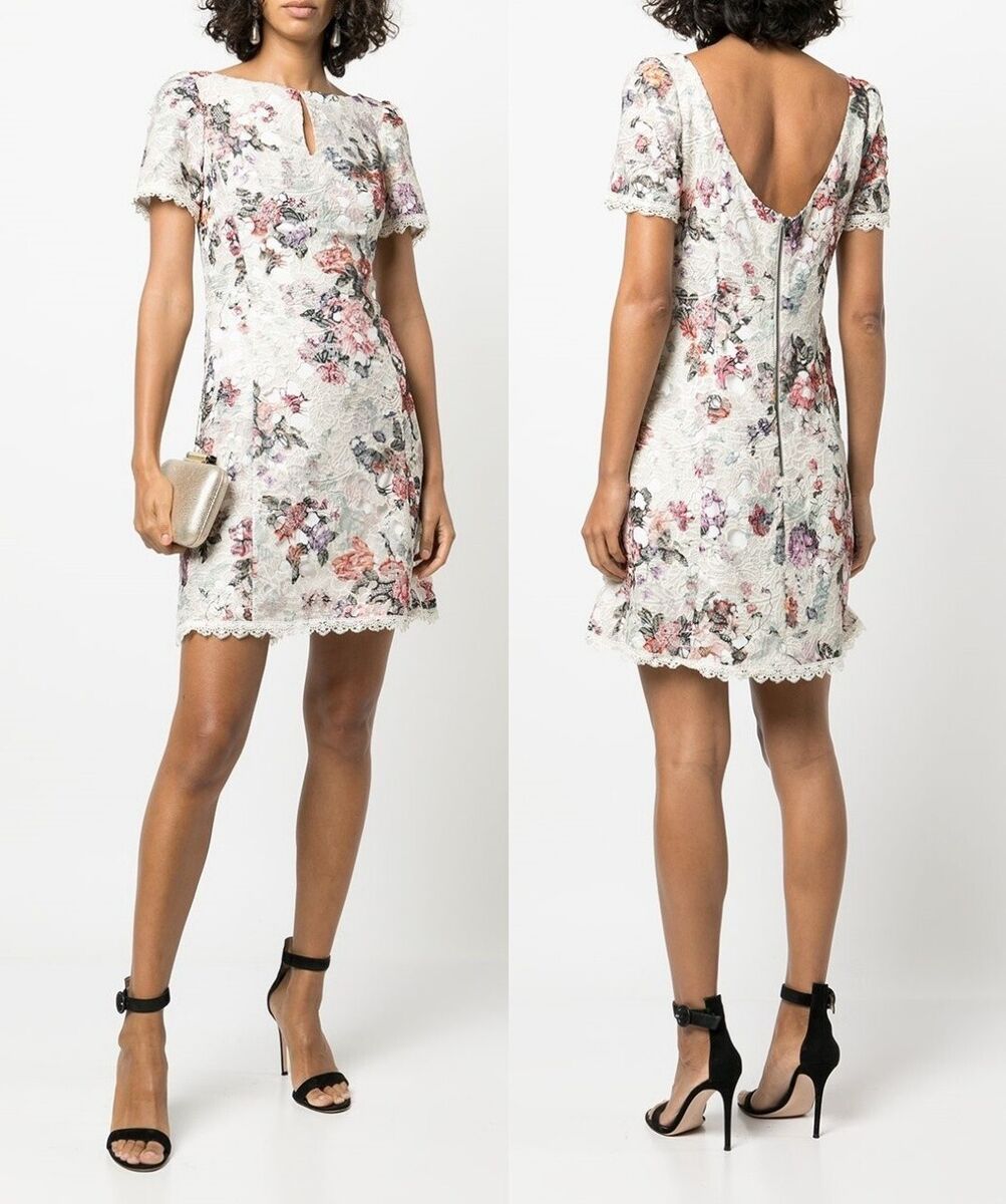 Marchesa Cream Floral Lace Mini Dress
