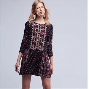 Anthropologie Navy/Purple Mini Sundress 3/4 Sleeve