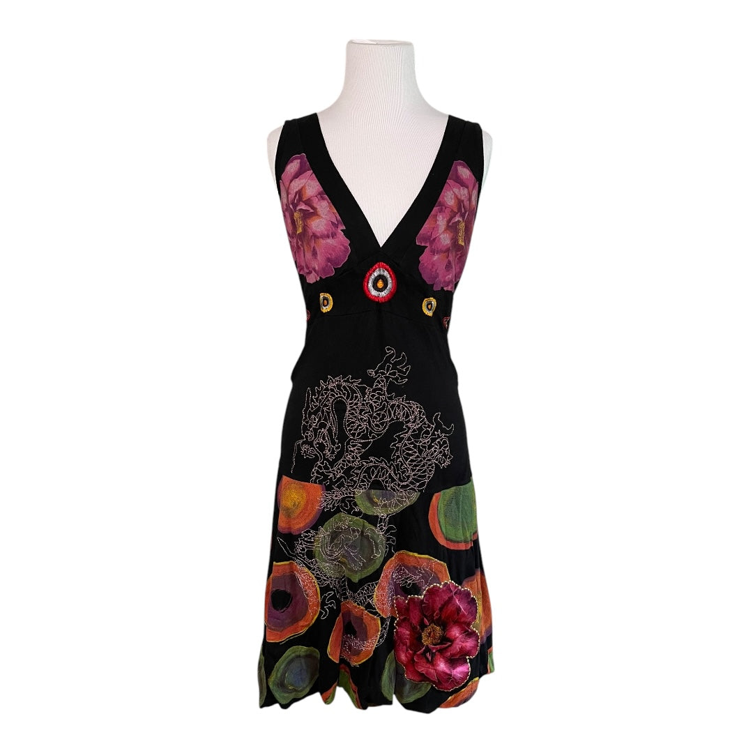Desigual Black and Pink Floral Sleeveless V-Neck Midi Dress – Deja Vu  Consignment