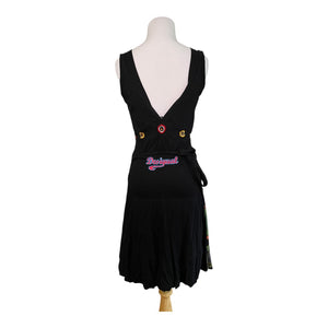 Desigual Black and Pink Floral Sleeveless V-Neck Midi Dress